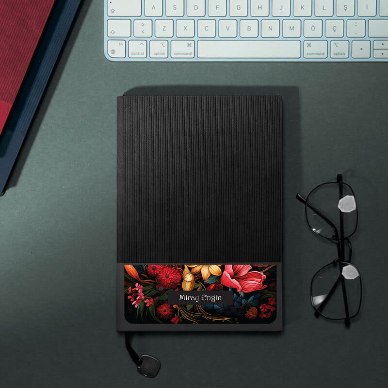 Floral Tasarımlı İsme Özel Deri Kapaklı Defter