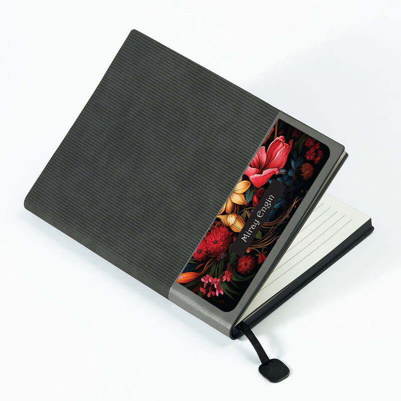 Floral Tasarımlı İsme Özel Deri Kapaklı Defter