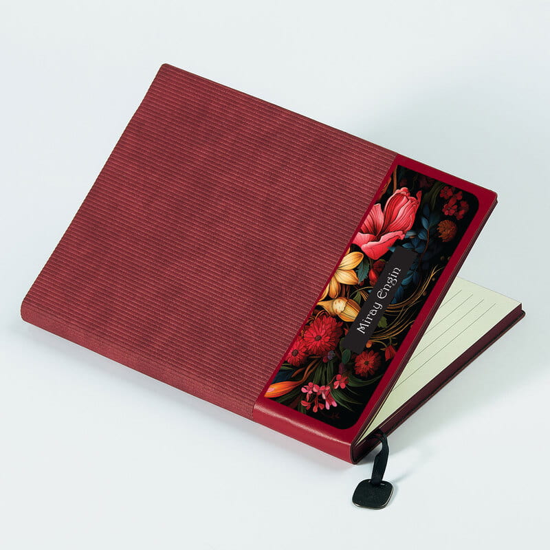 Floral Tasarımlı İsme Özel Deri Kapaklı Defter