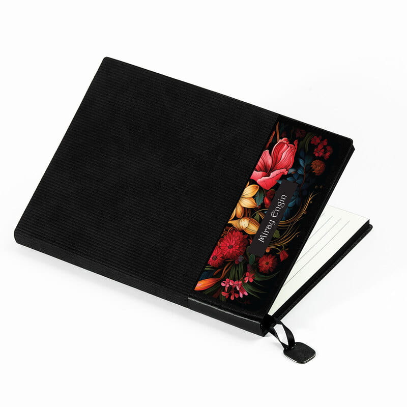 Floral Tasarımlı İsme Özel Deri Kapaklı Defter