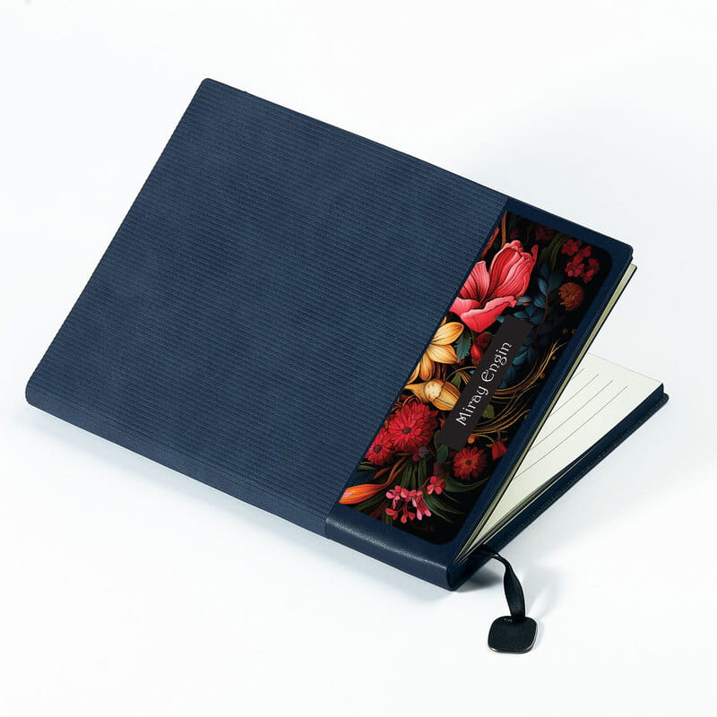 Floral Tasarımlı İsme Özel Deri Kapaklı Defter