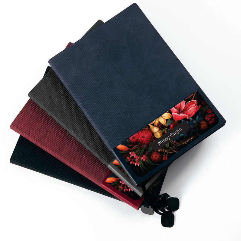 Floral Tasarımlı İsme Özel Deri Kapaklı Defter