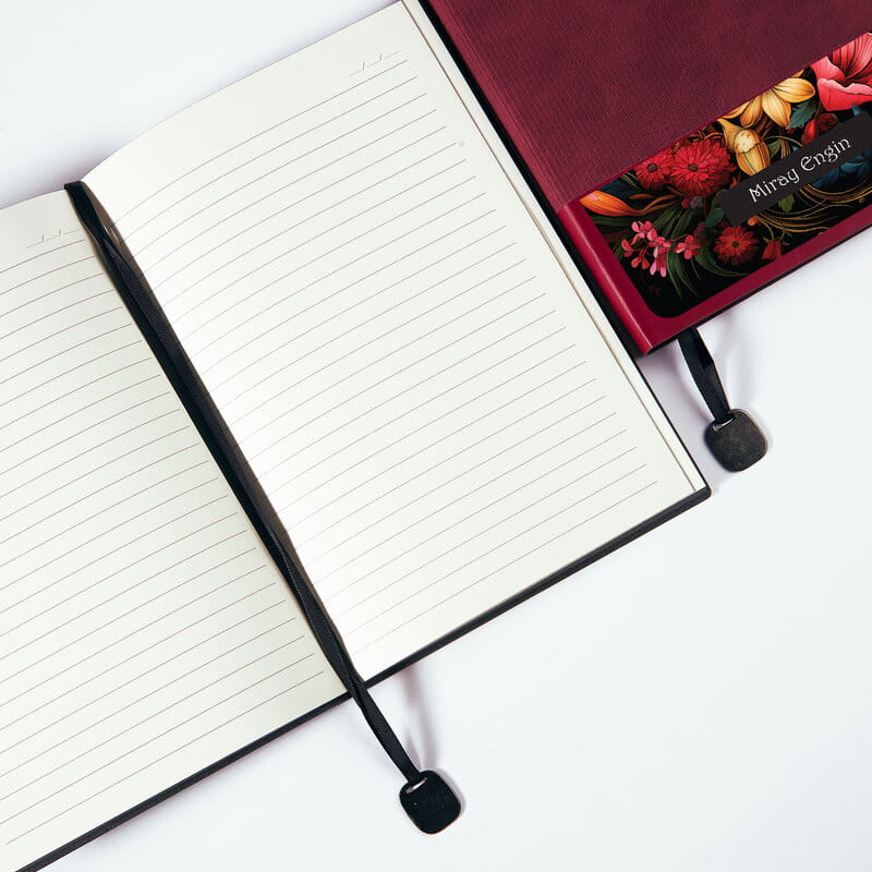 Floral Tasarımlı İsme Özel Deri Kapaklı Defter