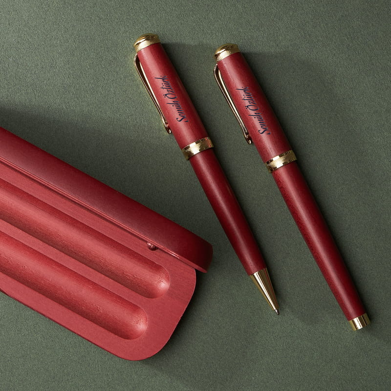 Göktürkçe Türk Yazılı Ahşap Kutulu İkili Kalem Seti