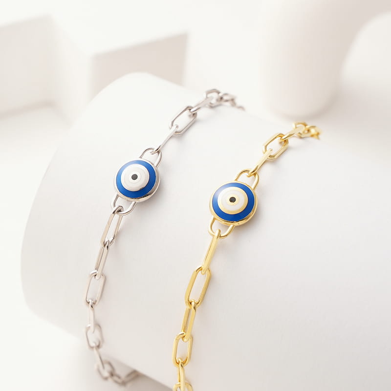 Gümüş İtalyan Zincirli Mineli Göz Bileklik