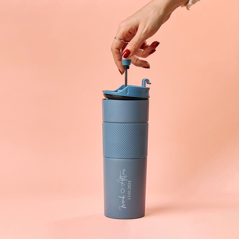 İsim ve Tarih Yazılı Sevgiliye Hediye French Press Çelik Termos