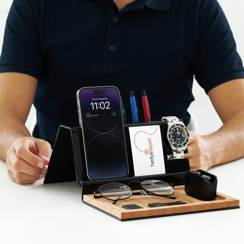 İsme Özel 3 Kalemli Masaüstü Aksesuar ve Kalem Düzenleyici