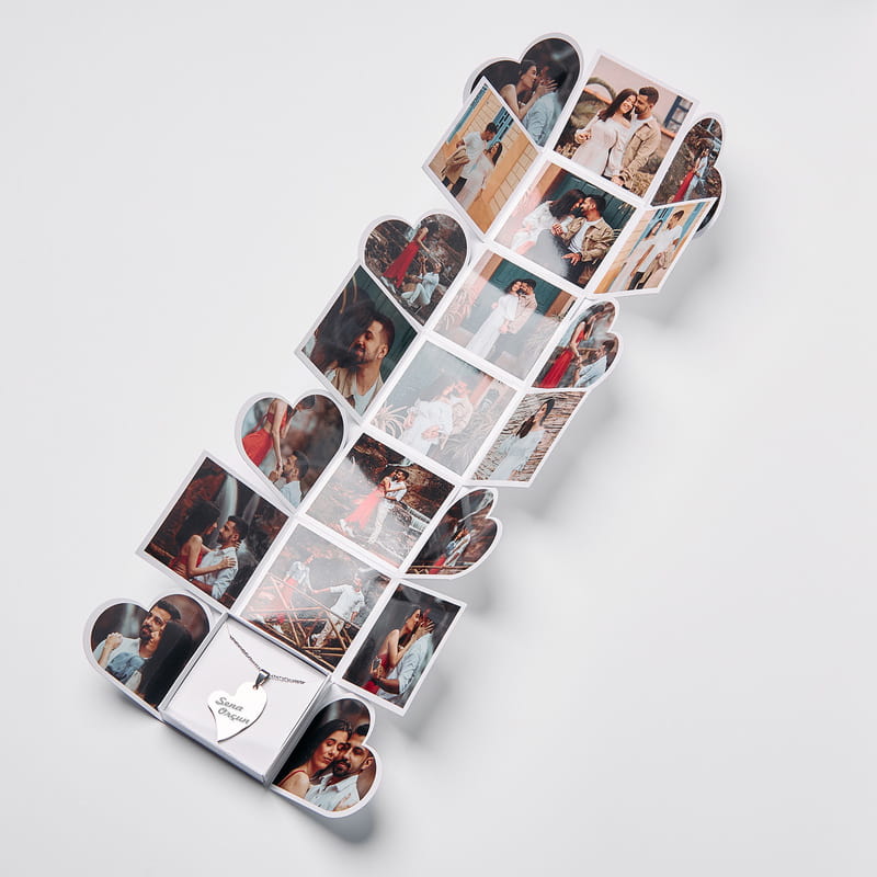 İsme Özel Kolye Hediyeli Kalp Kalbe Fotoğraflı Kutu