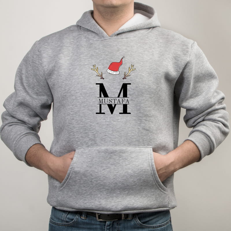 İsme Özel Yeni Yıl Tasarımlı Kapüşonlu Sweatshirt