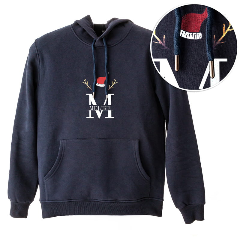 İsme Özel Yeni Yıl Tasarımlı Kapüşonlu Sweatshirt