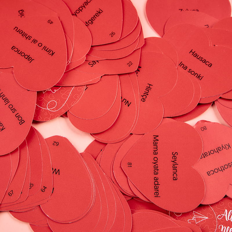 Kalp Kutulu 100 Dilde Seni Seviyorum Mesaj Kartları