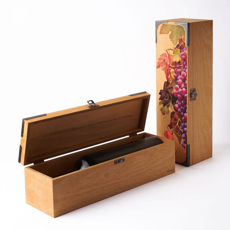 Kapak içi Özelleştirmeli Üzüm Bağı Tasarımlı Ahşap Şarap Kutusu