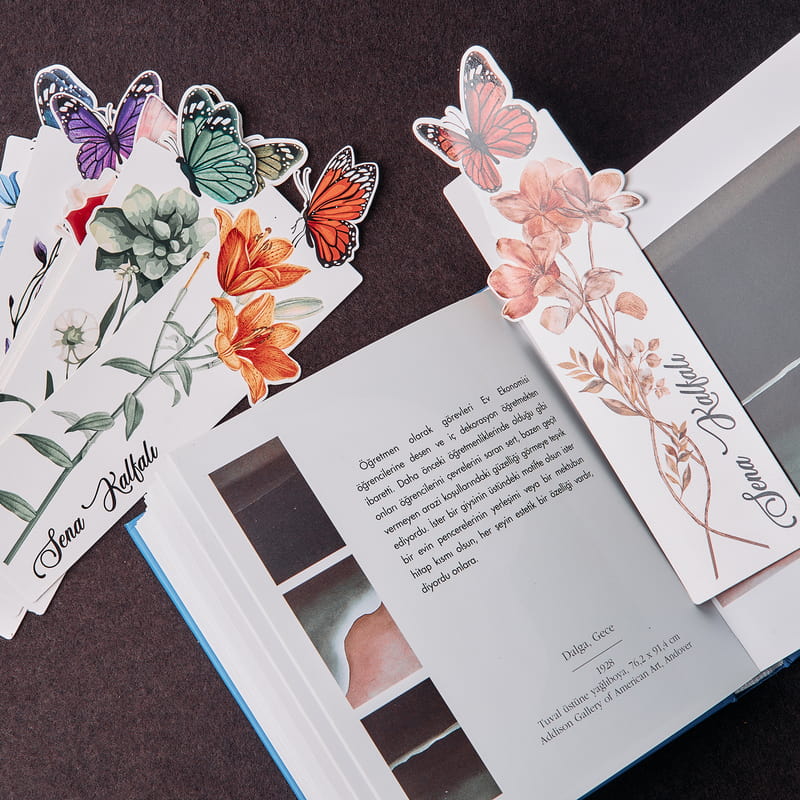 Kelebek Tasarımlı İsme Özel 8'li Kitap Ayracı