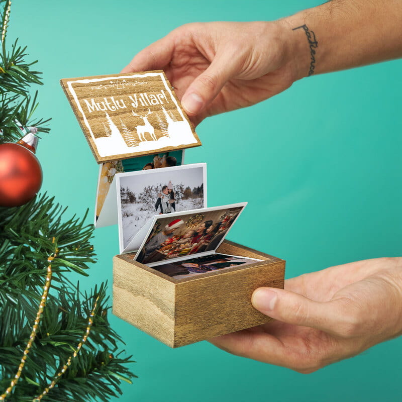Kış Konseptli Mutlu Yıllar Akordiyon Fotoğraf Kutusu