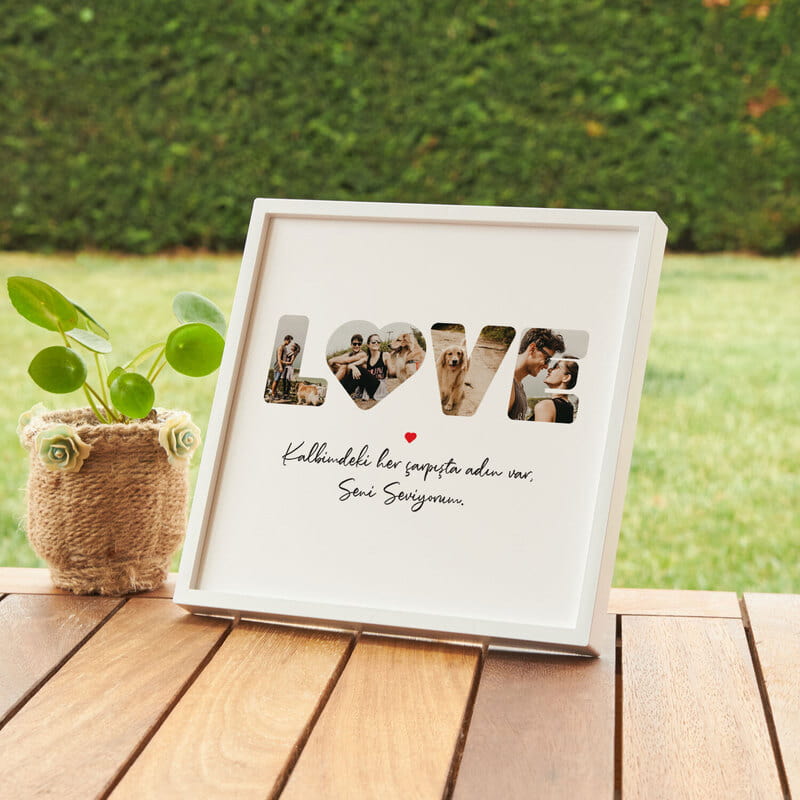 Kişiselleştirilebilir Beyaz LOVE Fotoğraf Çerçevesi