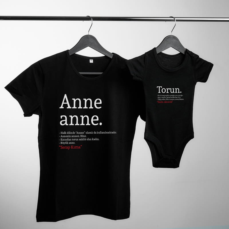 Kişiye Özel Anneanne Torun Anlamı Tişört Body Kombini - %100 Pamuklu Kumaş
