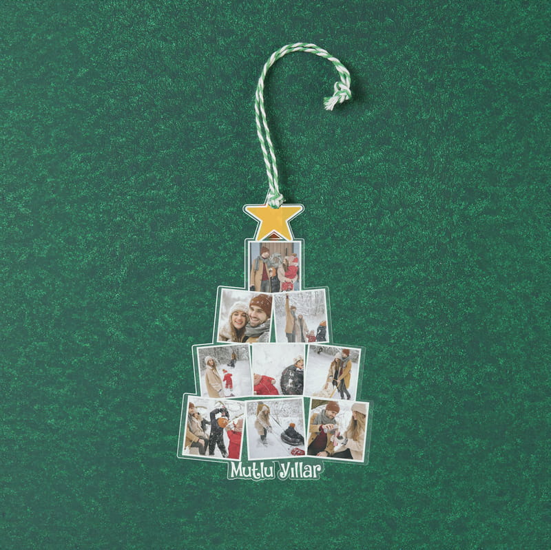 Kişiye Özel Fotoğraf Kolajlı Yılbaşı Ağacı Süsü
