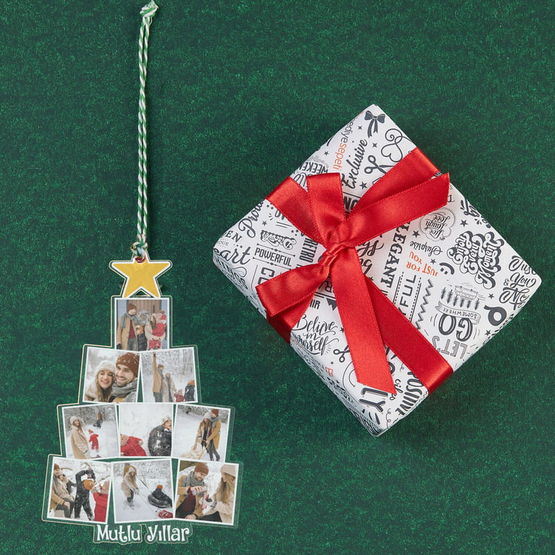Kişiye Özel Fotoğraf Kolajlı Yılbaşı Ağacı Süsü