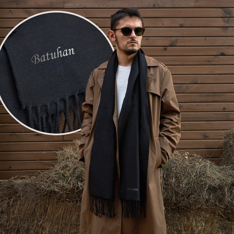 Kişiye Özel İsim Nakışlı Erkek Atkısı