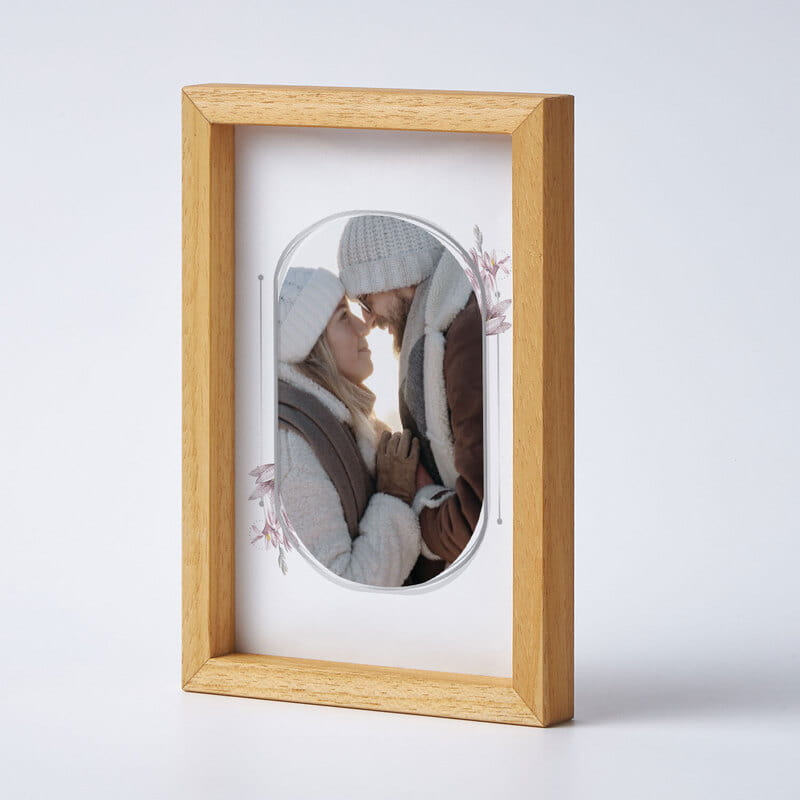 Kişiye Özel Suluboya Floral Ahşap Fotoğraf Çerçevesi