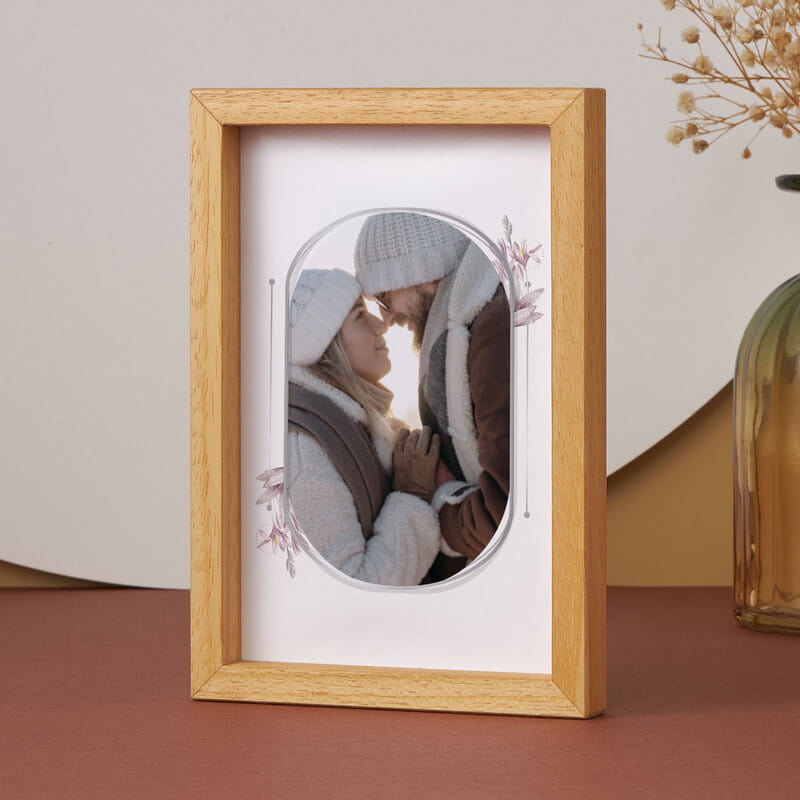 Kişiye Özel Suluboya Floral Ahşap Fotoğraf Çerçevesi