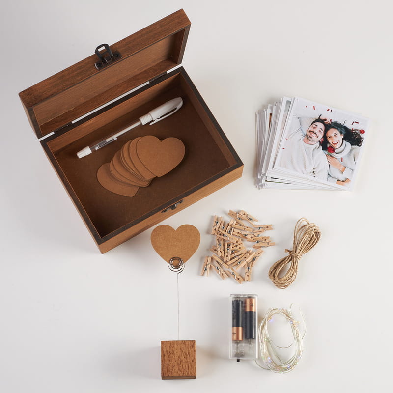 Led Işık Fotoğraf Askılı Ahşap Fotoğraf Kutusu - 10x10 Fotoğraf Baskılı