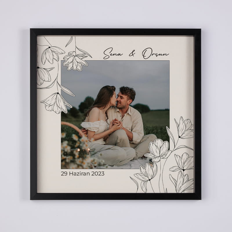 Minimal Çiçekler Kişiye Özel Duvar Yapışkanlı Çerçeve