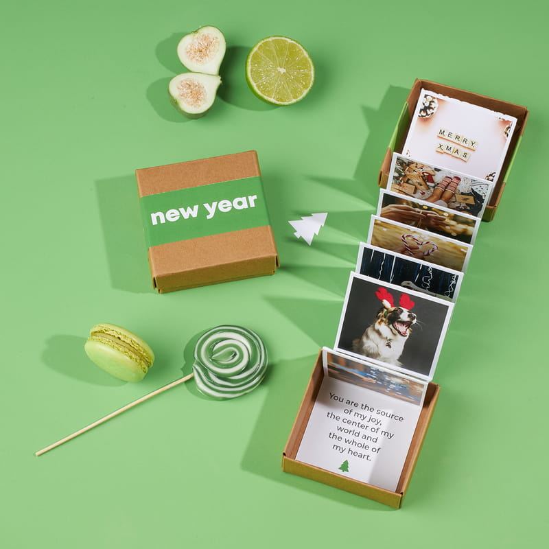 New Year Mesajlı Açılır Akordiyon Fotoğraf Kutusu