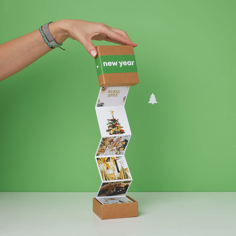 New Year Mesajlı Açılır Akordiyon Fotoğraf Kutusu