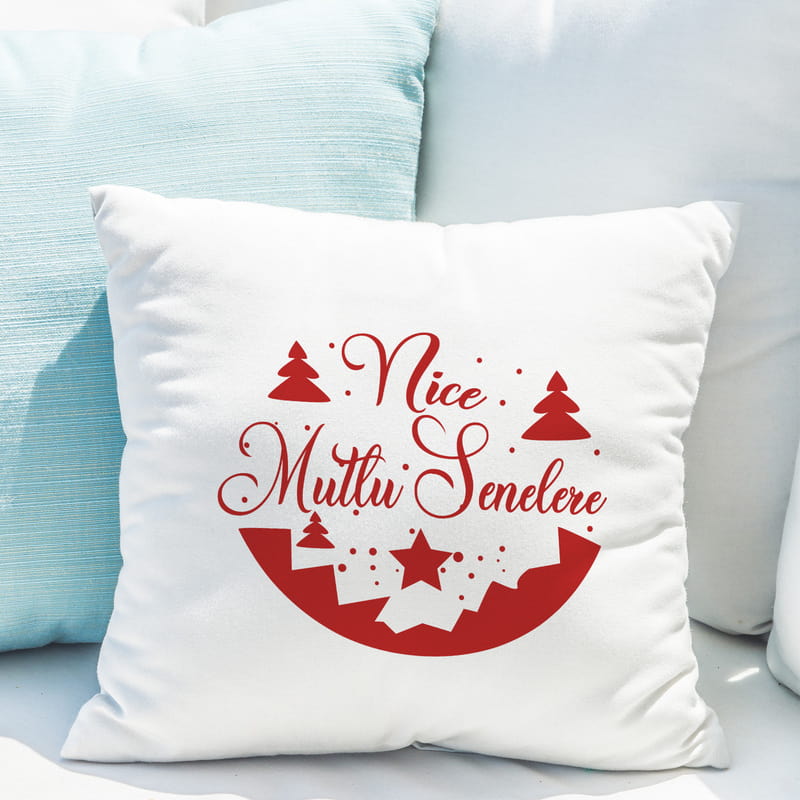 Nice Mutlu Senelere Temalı Kare Yastık