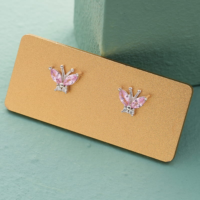 Pembe Taşlı Zirkon Kelebek Küpe