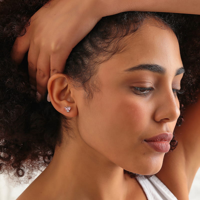 Pembe Taşlı Zirkon Kelebek Küpe