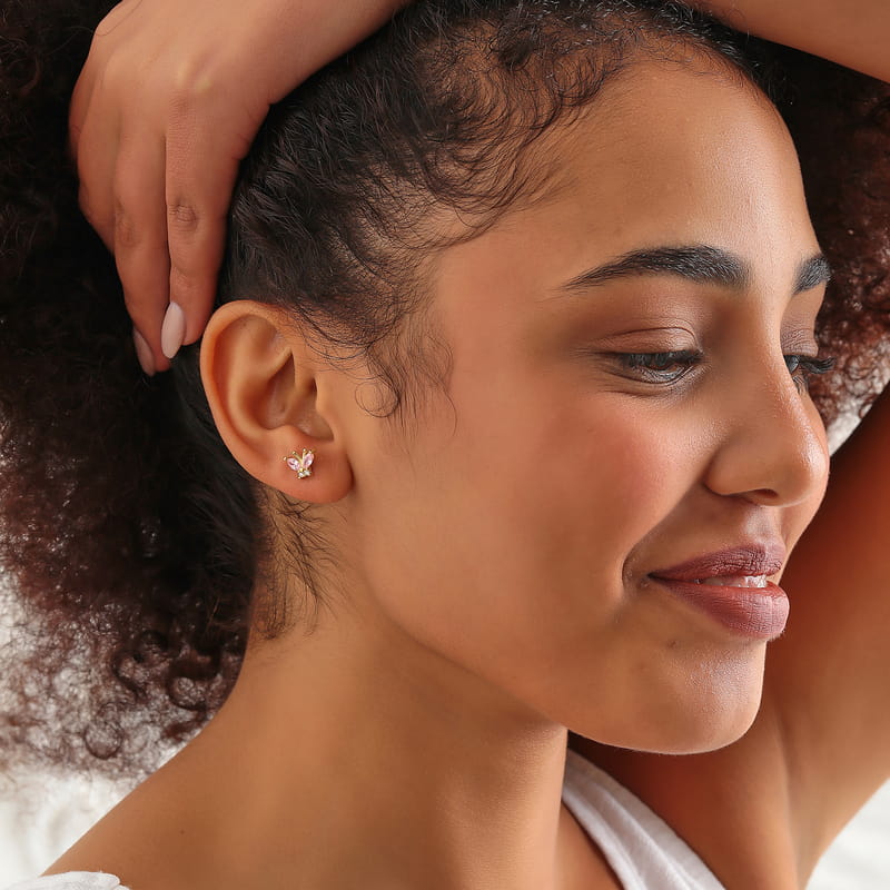 Pembe Taşlı Zirkon Kelebek Küpe