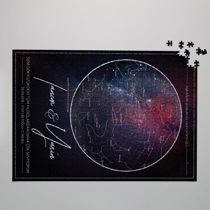 Sevgiliye Hediye Yıldız Haritası Tasarımlı Romantik 1000 Parça Puzzle