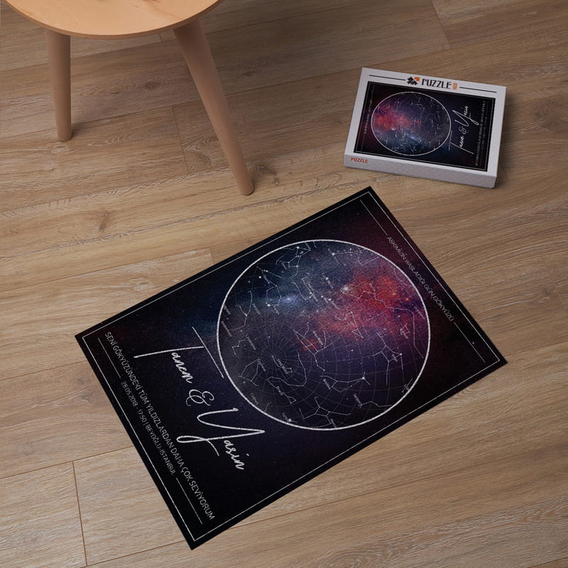 Sevgiliye Hediye Yıldız Haritası Tasarımlı Romantik 1000 Parça Puzzle