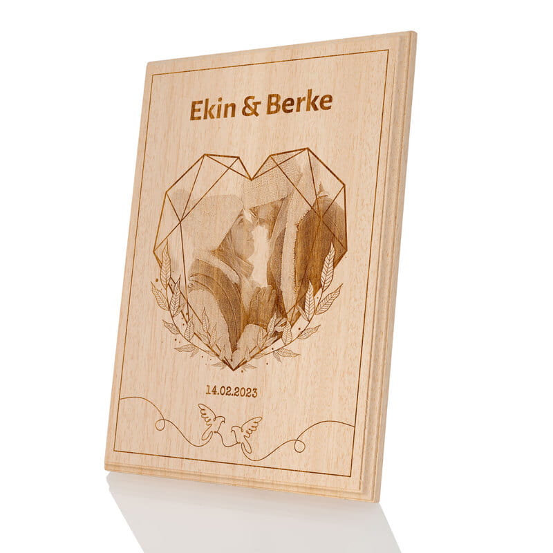 Sevgiliye Özel Minimal Kalp Fotoğraflı Ahşap Çerçeve