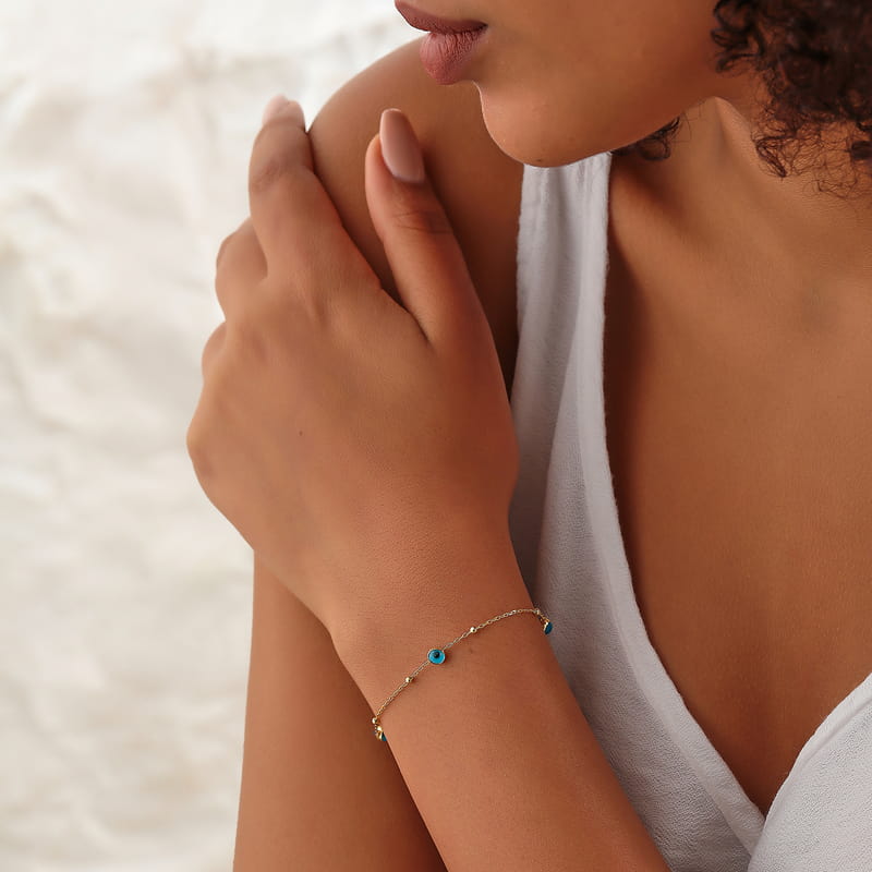 Şık İtalyan Zincirli Nazar Boncuğu 925 Ayar gümüş Bileklik