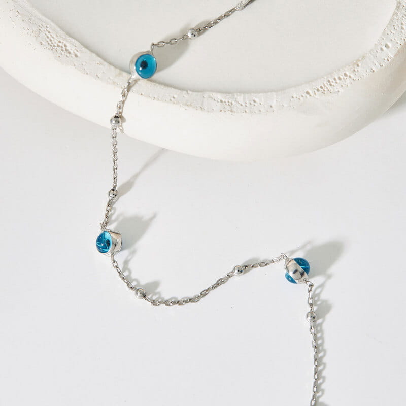 Şık İtalyan Zincirli Nazar Boncuğu 925 Ayar gümüş Bileklik