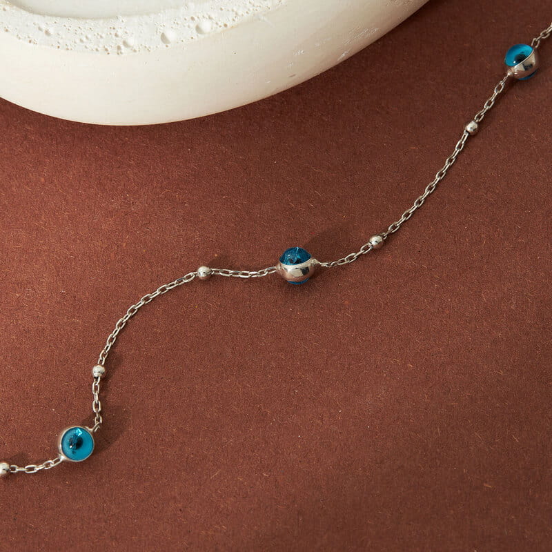 Şık İtalyan Zincirli Nazar Boncuğu 925 Ayar gümüş Bileklik