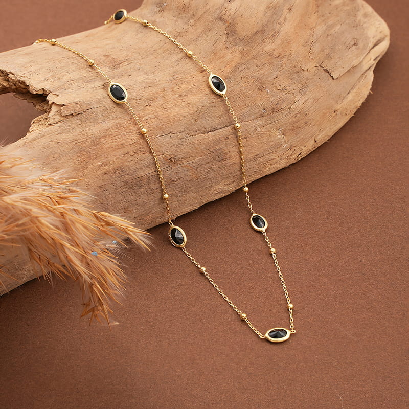 Siyah Zirkon Taşlı Gümüş Kolye