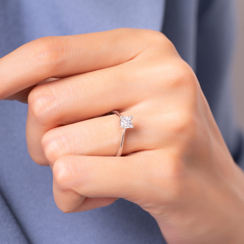 Tek Taş Alyans Gümüş Zirkon Yüzük