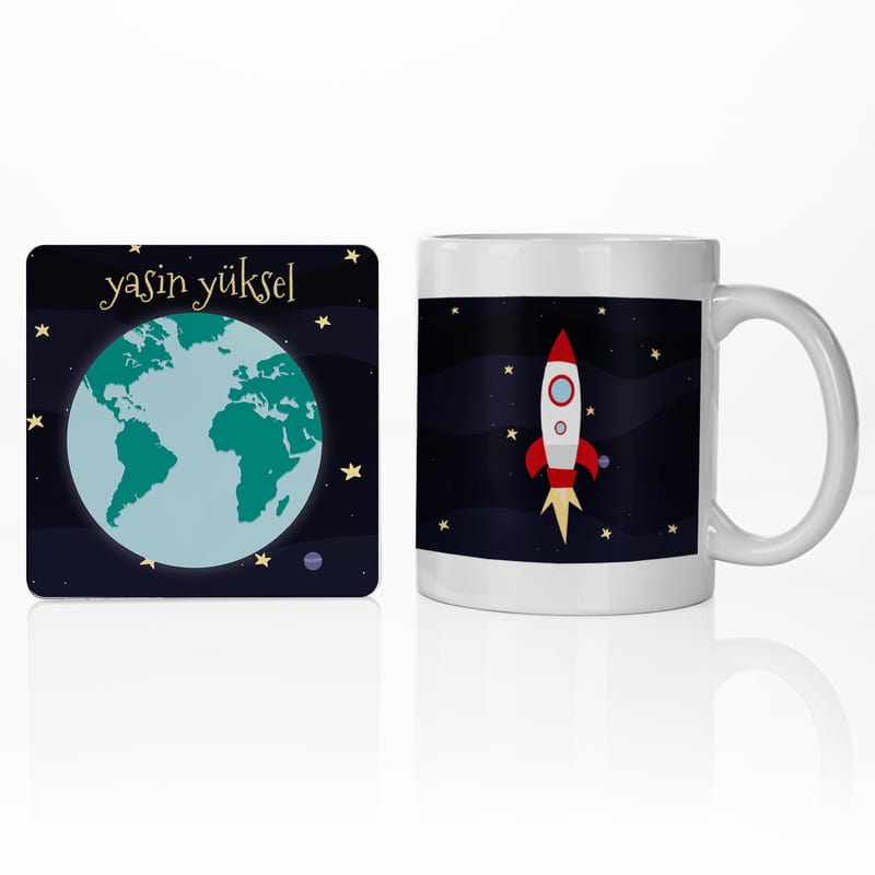 Uzay Temalı Kupa Bardak Altı Seti
