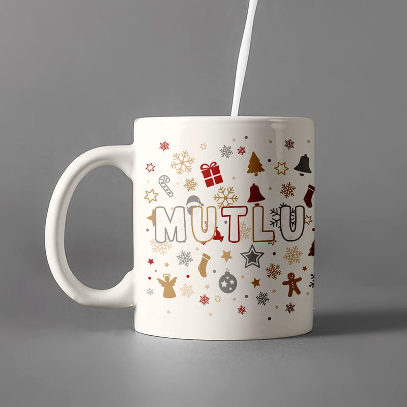 Yeni Yıl İkon Tasarımlı Mutlu Yıllar Yazılı Kahve Kupası