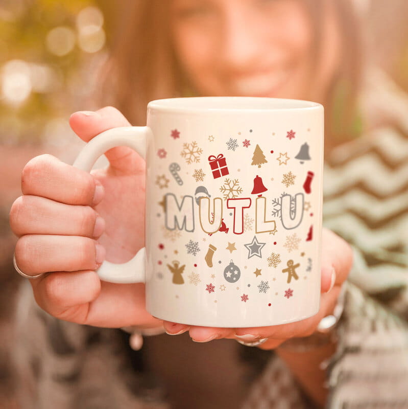 Yeni Yıl İkon Tasarımlı Mutlu Yıllar Yazılı Kahve Kupası