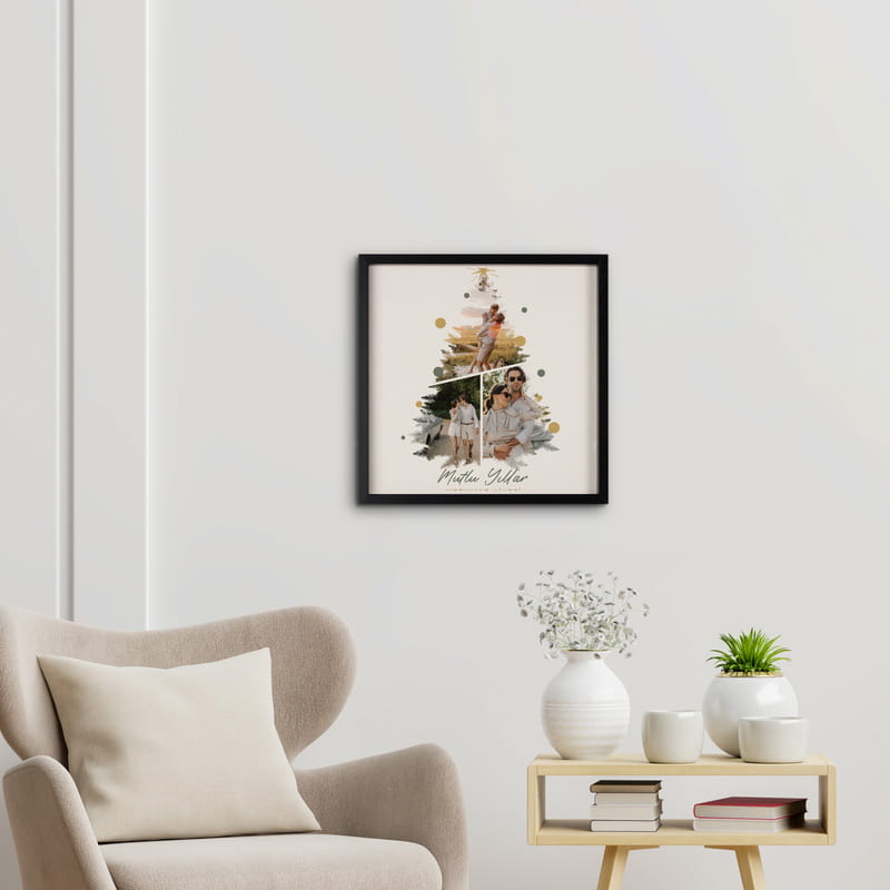 Yılbaşı Ağacı Kolaj Fotoğraf Baskılı Kare Çerçeve