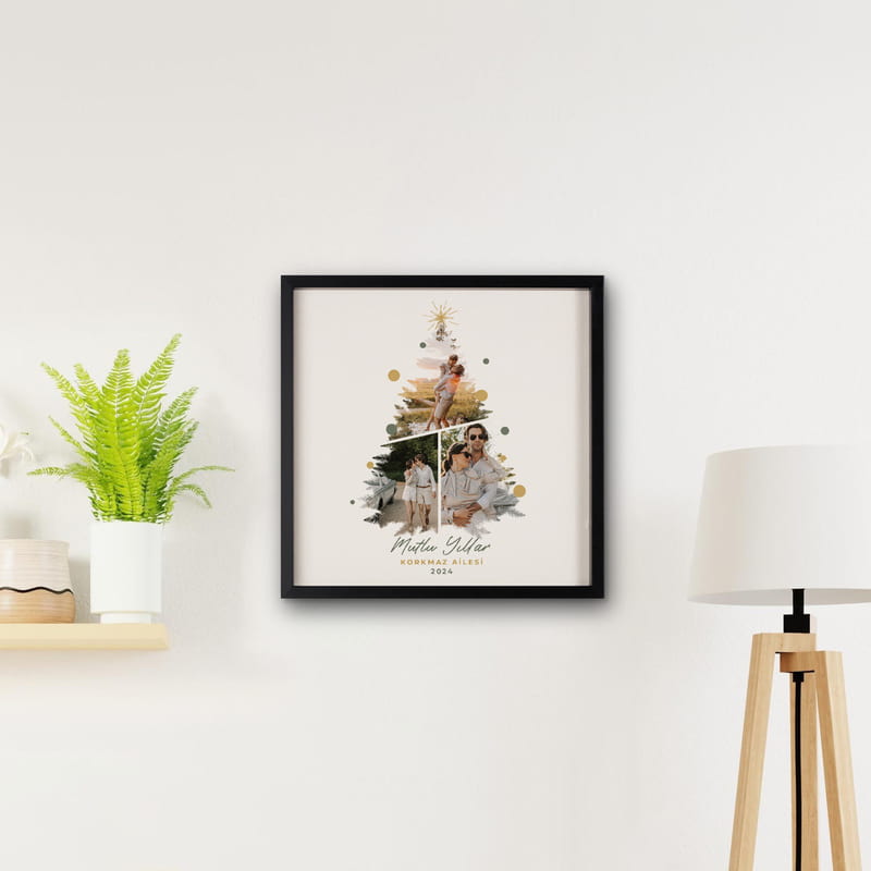 Yılbaşı Ağacı Kolaj Fotoğraf Baskılı Kare Çerçeve