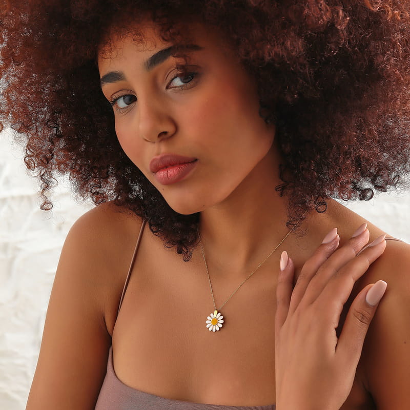 Zarif Mineli 925 Ayar Gümüş Papatya Kolye