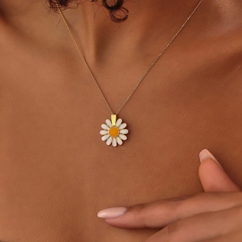 Zarif Mineli 925 Ayar Gümüş Papatya Kolye