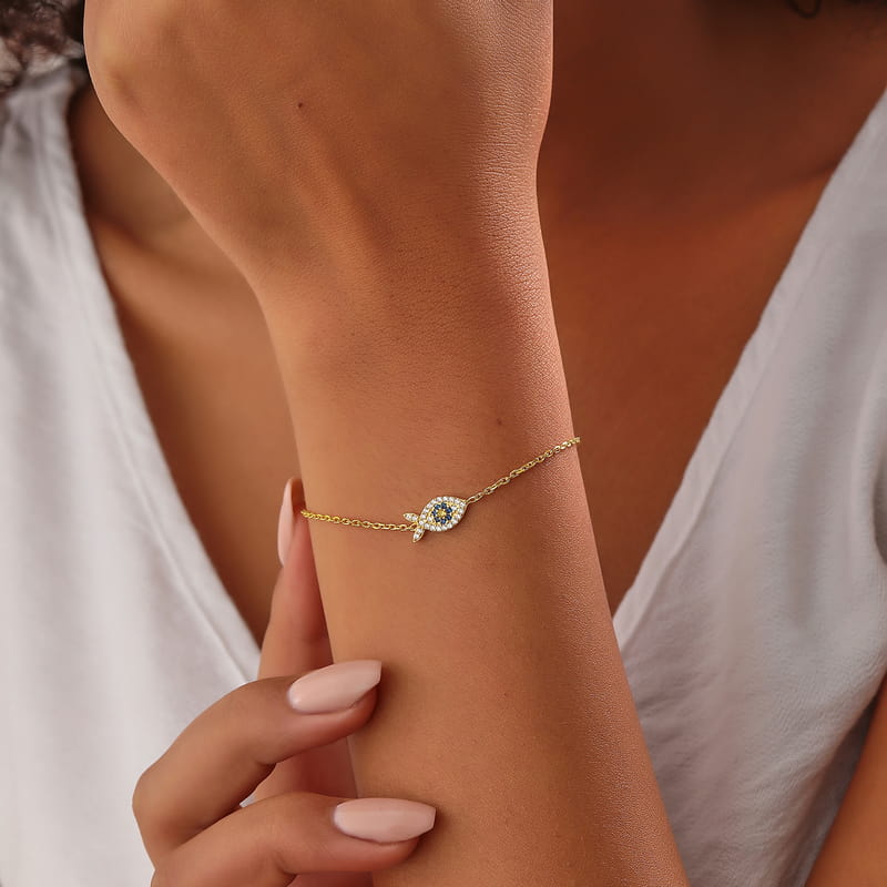 Zarif Zirkon Balık Motifli Gümüş Kadın Bileklik