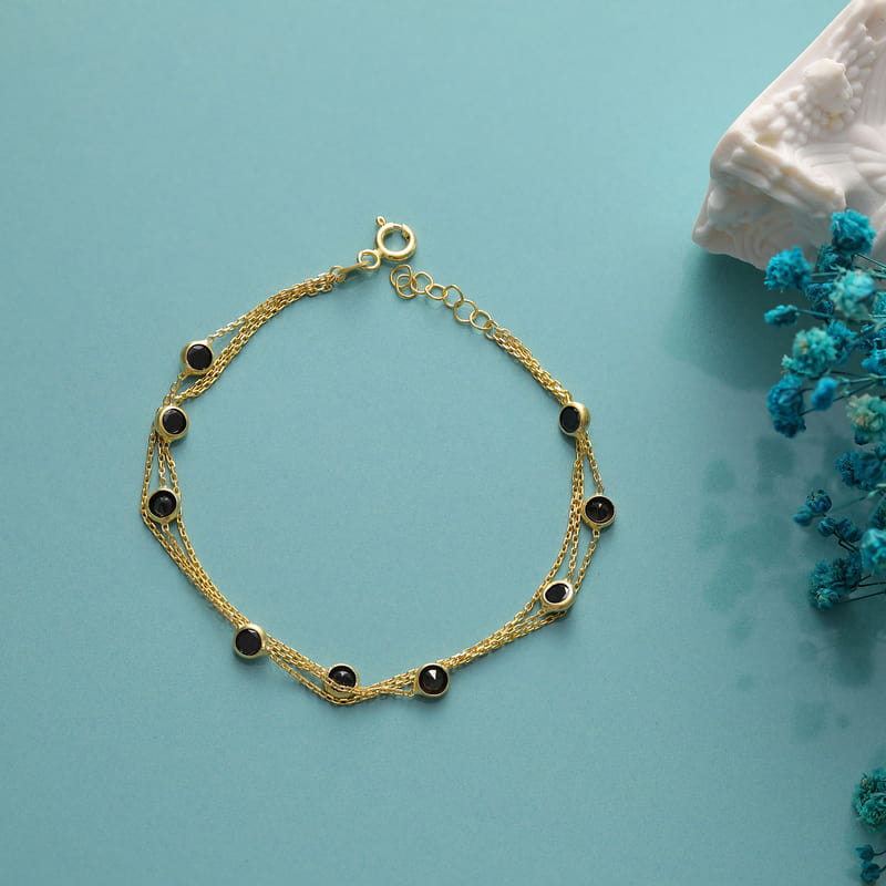 Zirkon Taşlı Üç Zincirli Gümüş Kadın Bileklik